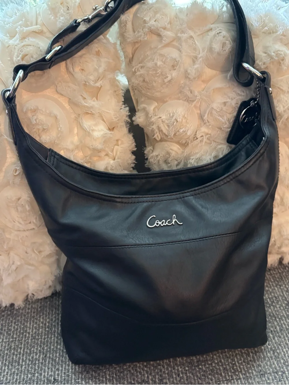 Coach F17116 Black Leather Hobo Shoulder Bag